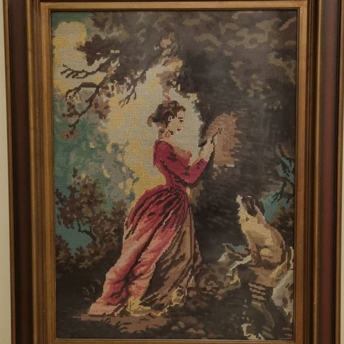 Embroidered painting used with solid wood frame