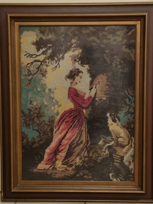 Κεντητός πίνακας μεταχειρισμένος με μασίφ ξύλινη κορνίζα