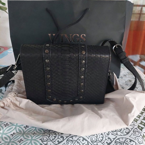 Wings shoulder bag handmade new, black with studs
