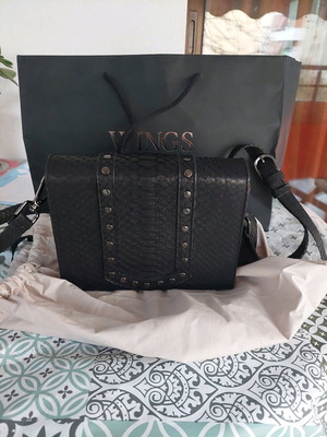 Wings shoulder bag handmade new, black with studs