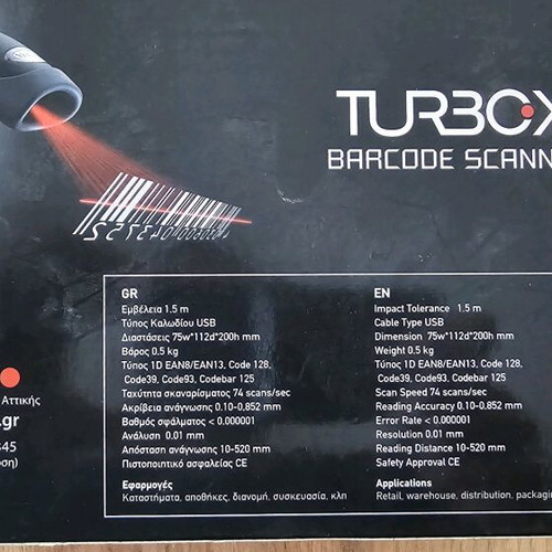 Turbo x barcode scanner like new, suitable for POS and cash registers with USB ports