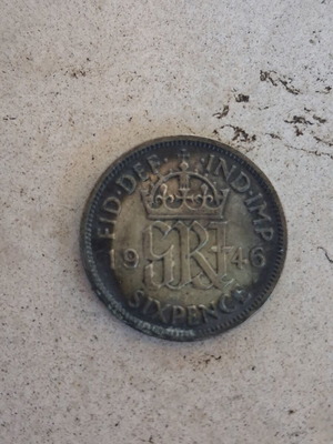 6 Pence 1946 England used, 50% silver coin
