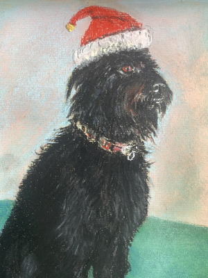 Dog portrait painting pastel on cardboard used