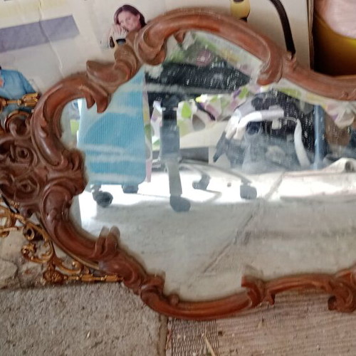 Mirror with wooden frame used, brown wood, 79x50 cm