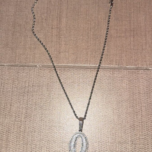 Iced Out O Block Pendant Necklace Silver Hip Hop Rope Chain