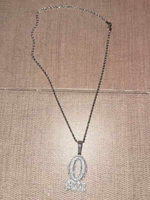 Iced Out O Block Pendant Necklace Silver Hip Hop Rope Chain
