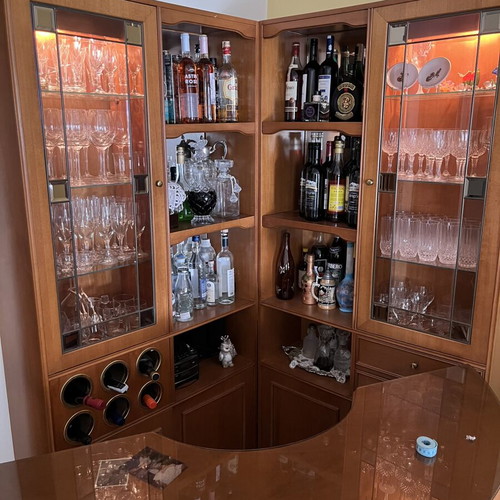 Luxury Bar Set 3 Pieces with 2 Showcases, Lighting, Counter & 2 Stools Like New