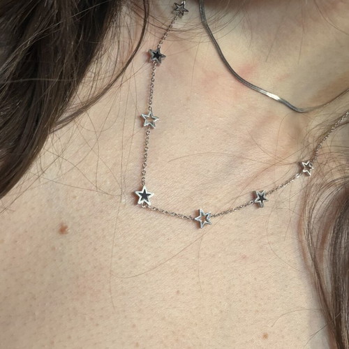 Steel necklace with stars new, silver color