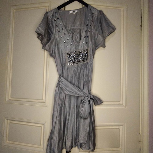 Silver Mini Dress like new with metallic glam and studs