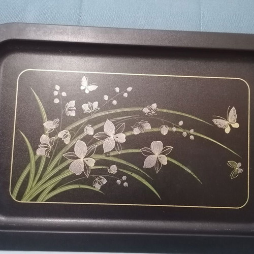 Serving tray used with floral decoration made in Japan