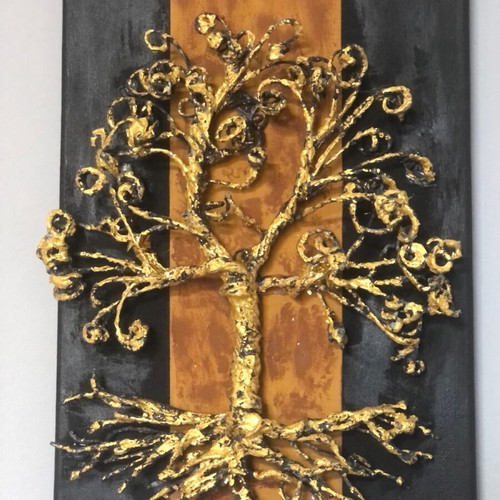 Handmade embossed artwork The Tree of Life gold and black new