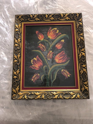 Vintage embroidery frame with tulips like new