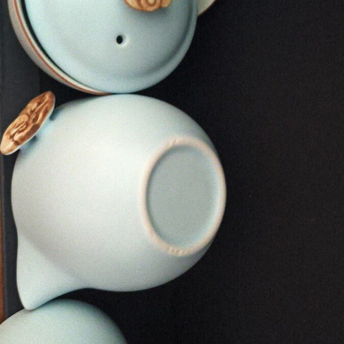 Mini Chinese Kung Fu Celadon Porcelain Tea Set, 5 pieces