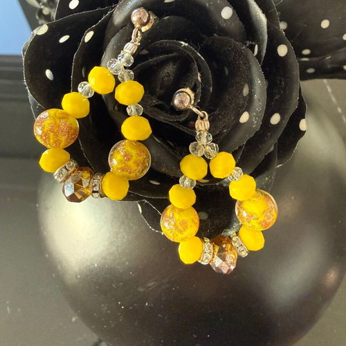 Handmade earrings with yellow and brown glass beads like new