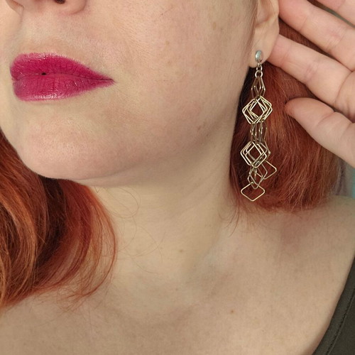 Silver 925 earrings used, tricolor, dangle