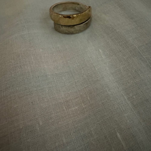 Gold 585 - Silver 925 Hammered Ring like new, size 56