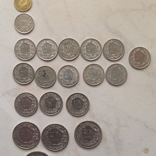 Swiss Francs coin collection like new, lot of 22