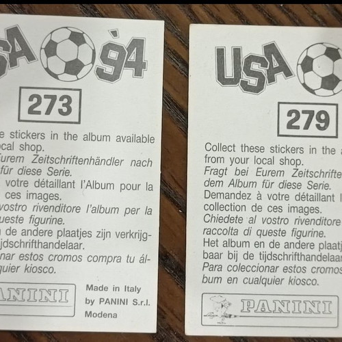 Panini stickers used from USA 94 World Cup with Saravakos and Nioplias