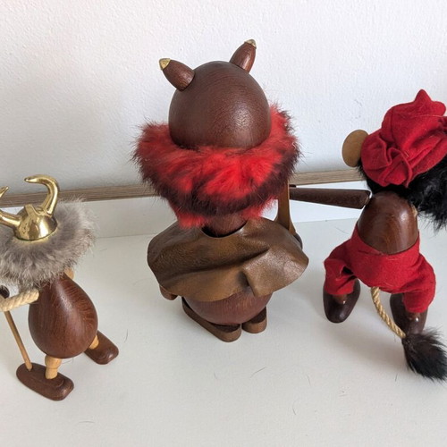 Vintage Hans Bølling Teak Monkey and 2 Danish Viking Figures used