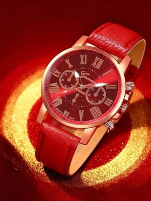 Women's watch new with red leather strap
