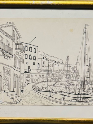 Πίνακας ζωγραφικής Γιώργος Μανουσάκης σαν καινούργιος, πενάκι σε χαρτόνι 50x60