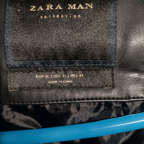 Zara Man faux leather men's jacket new, size XL, black with gray hood