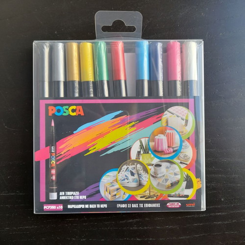 Posca markers with brush tip, new set of 10 pieces
