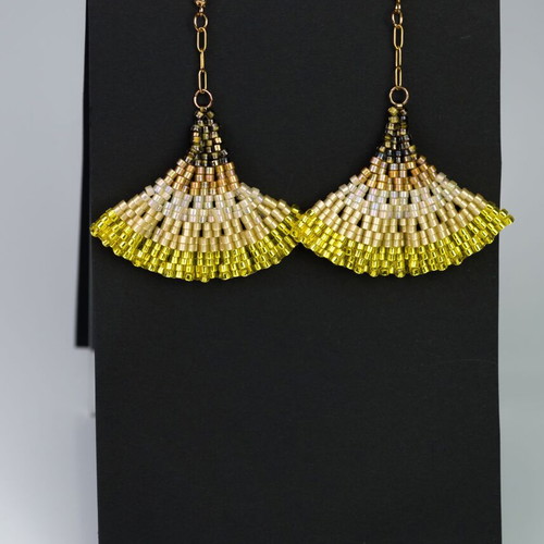 Handmade earrings with yellow and orange glass beads, steel elements