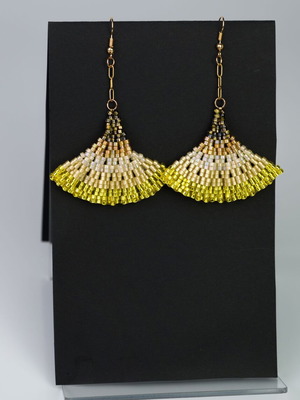 Handmade earrings with yellow and orange glass beads, steel elements