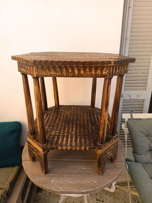 Rustic brown side table used, compact wooden furniture