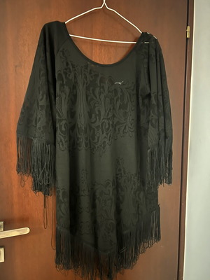 Bsb transparent mini dress with fringes like new, black, size L