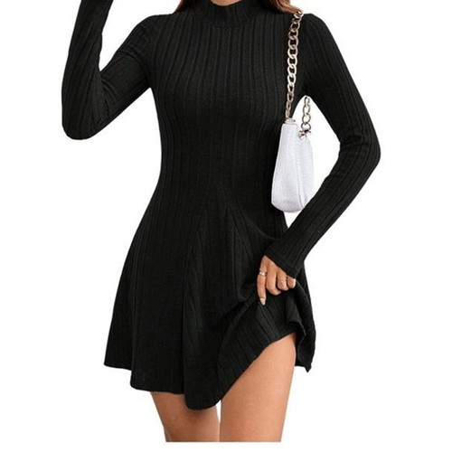 Gorglitter women's knitted midi dress with high collar and long sleeves, XS