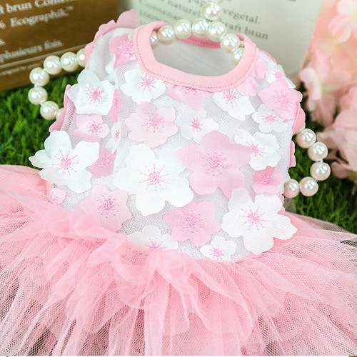 Lilly dog dress new, size XS with white and pink flowers and pink tulle