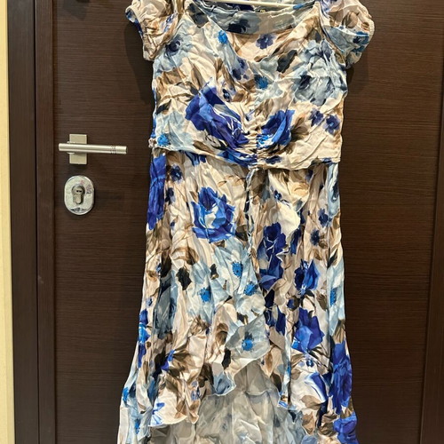 Reline summer skirt and blouse set used, beige and blue, size M