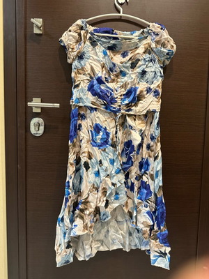 Reline summer skirt and blouse set used, beige and blue, size M