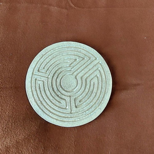 Handmade yoga meditation disc with labyrinth design
