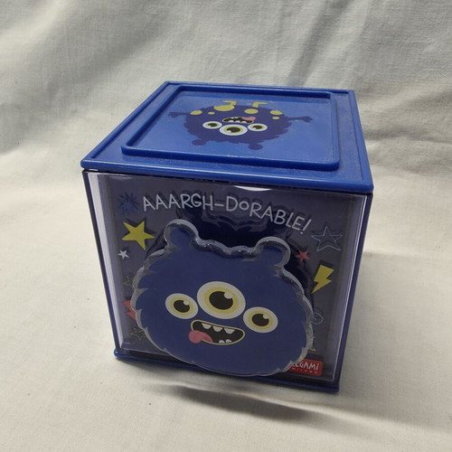 Legami Cutie Cube Monster stacking storage box with drawer used