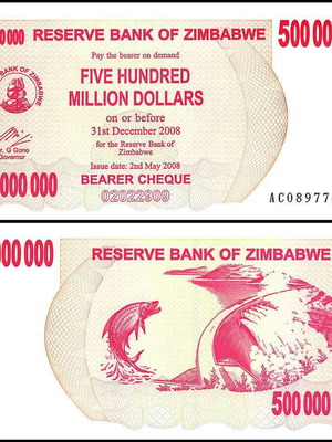 Zimbabwe 500 Million Dollars 2008 καινούργιο