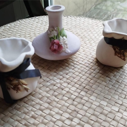 Clay decorative items refurbished, white with matte finish, set of 3