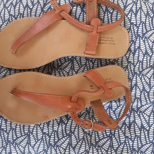 Traditional Greek leather sandals, beige, size 41