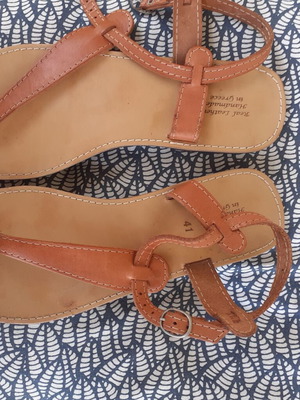 Traditional Greek leather sandals, beige, size 41