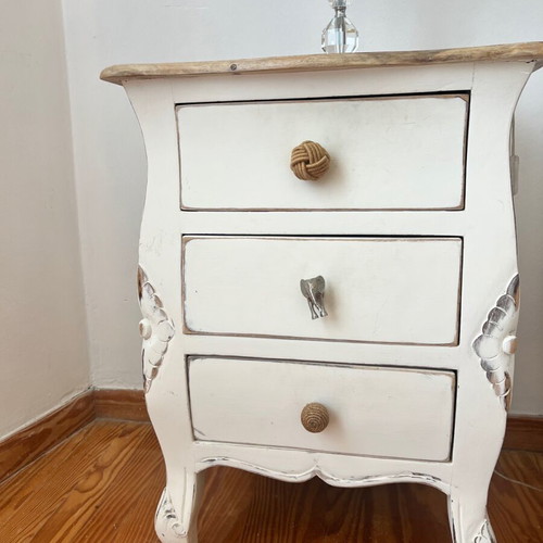 Set of 2 bedside tables used, solid mango wood with chalk paint finish