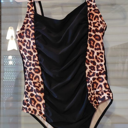 Women's black swimsuit with leopard details, removable chest padding