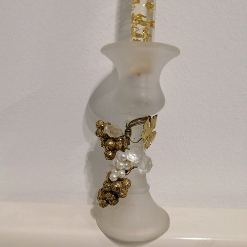 Vintage Christmas Candlestick like new, frosted glass with decorative grapes