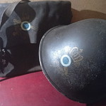 Military bag and helmet used, officer rank