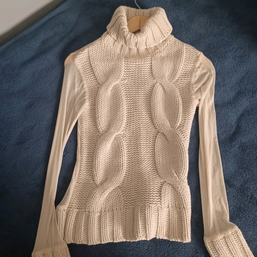 Naf Naf women's sweater like new, beige with transparent sleeves and back