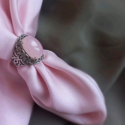 925 ring with rose quartz, vintage, used, size 17