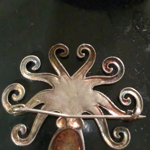 Greek Octopus Silver Brooch 925 used, 10g