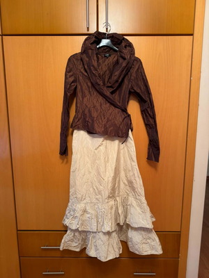 Lussile skirt and blouse set like new, polyester, beige and brown