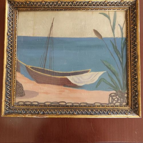 Silk paintings used, set of 2, sizes 42x48 and 49x55 cm